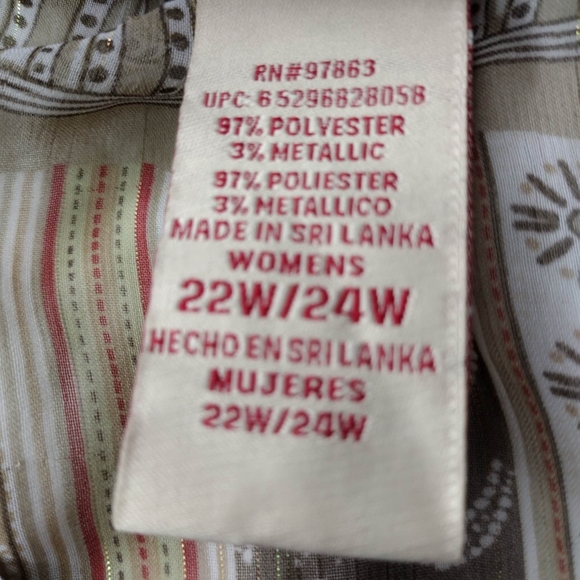 FADED GLORY | Sheer Tan,Red,Brown Butterfly Sleeve Kaftan Blouse | 22W/24W - Picture 5 of 6